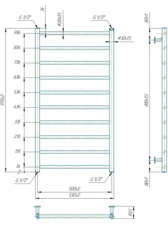 Radiator Mario INOX Flat  970х530/500
