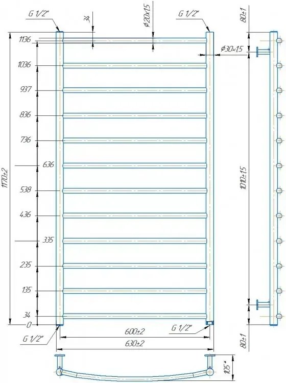 Radiator Mario INOX Classic 1170х630/600