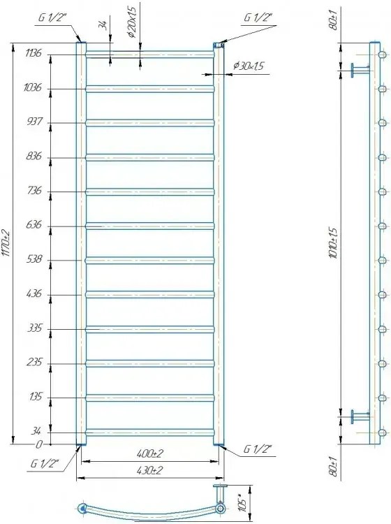 Radiator Mario INOX Classic 1170х430/400