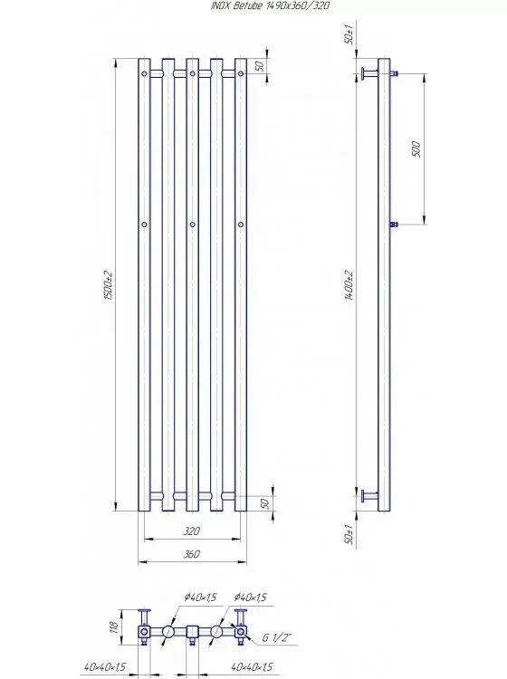 Radiator Mario INOX Betube 1490x360/320