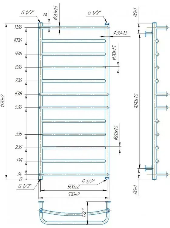 Radiator Mario INOX Lux 1170х530/500