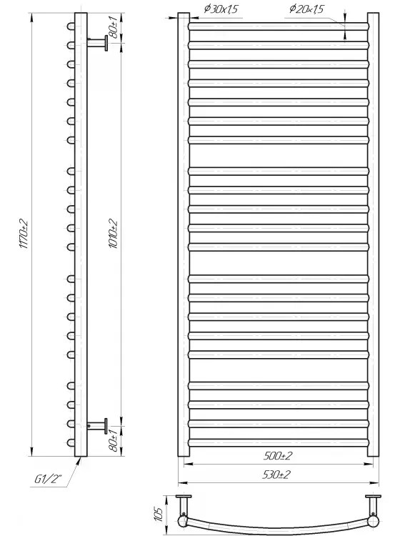 Radiator Mario INOX Phoenix 1170x530/500