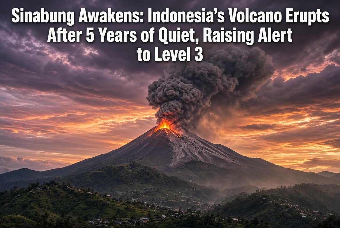 Sinabung Awakens: Indonesia’s Volcano Erupts After 5 Years of Quiet, Raising Alert to Level 3