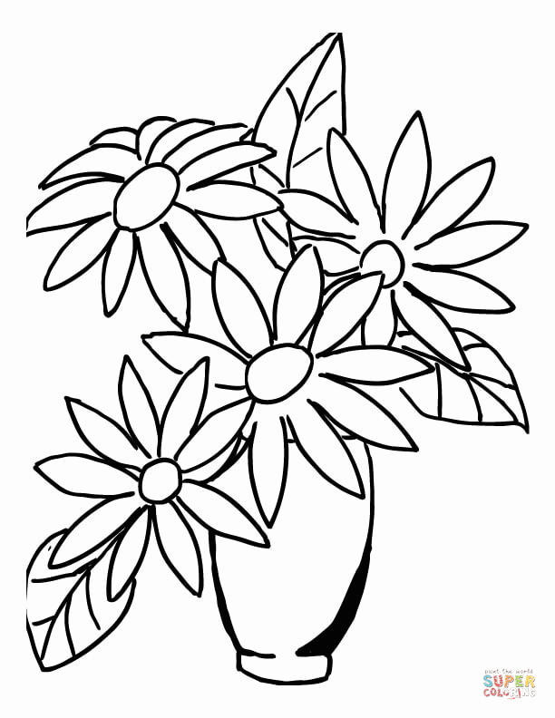 Free vase and flowers coloring page, download free vase and flowers