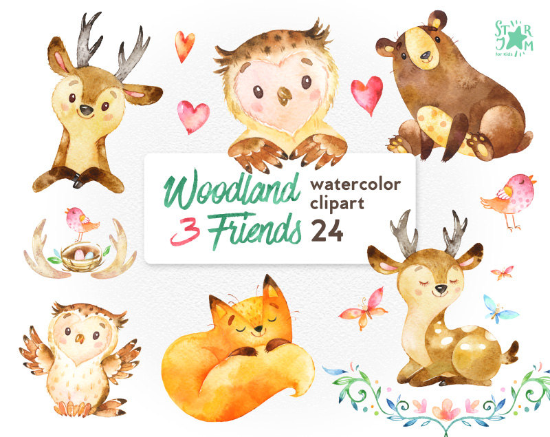 Winter woodland animals clipart,watercolor christmas clip art collection.forest,cute fox and bear,reindeer and squirrel.dgital download. Watercolor Clipart Animals Clip Art Library
