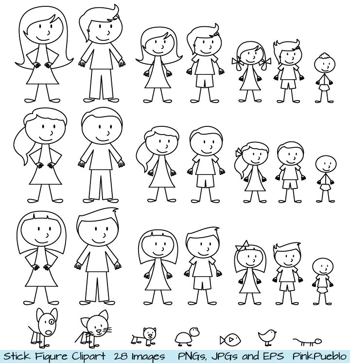 A family of four clipart coloring challenge. Stick Figure Family Clip Art Free Clip Art Library