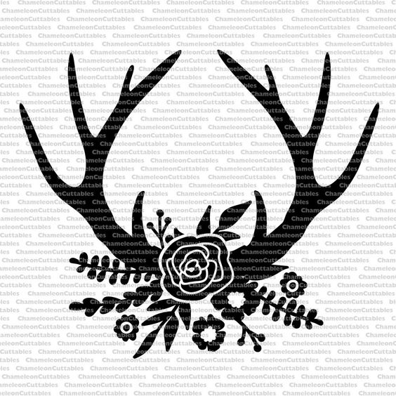 This is a deer graphics in svg,dxf,png, and pdf format. Antlers With Flowers Vector Clip Art Library