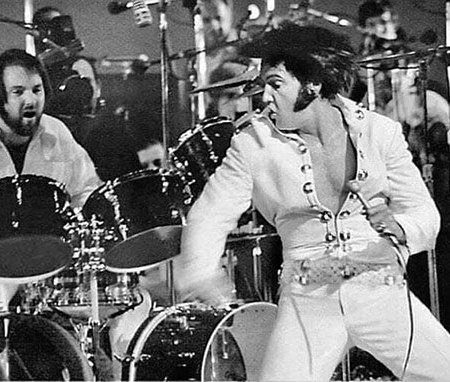 Drummer Ronnie Tutt shown with Elvis Presley