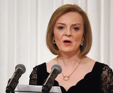 Liz Truss, speaking at Mansion House in London on Wednesday, made clear Russia would be required to leave the whole of Ukraine. Photograph: Andy Rain/EPA