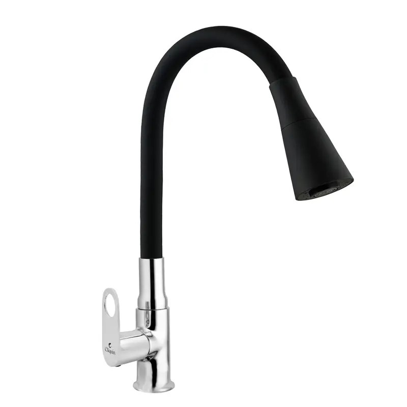 Cliquin Flexible Brass Swan Neck Faucet with Black Dual Flow Silicon Spout (Ornamax)