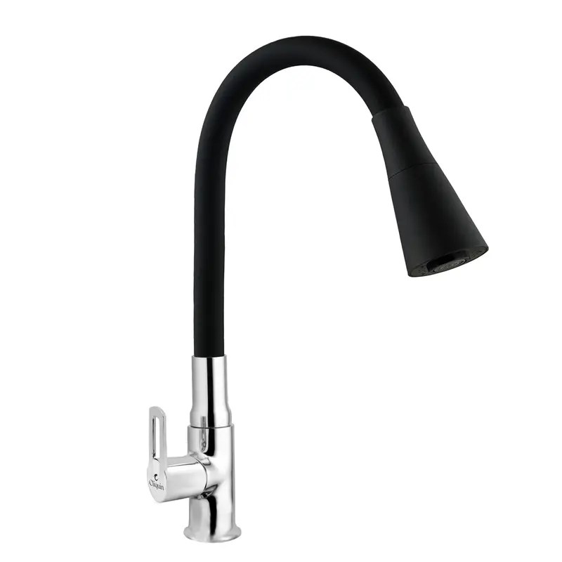Cliquin Flexible Brass Swan Neck Faucet with Black Dual Flow Silicon Spout (Oxy)