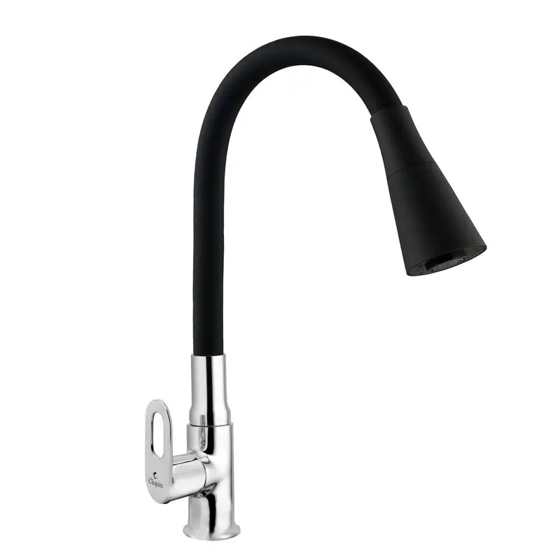 Cliquin Flexible Brass Swan Neck Faucet with Black Dual Flow Silicon Spout (Venna)