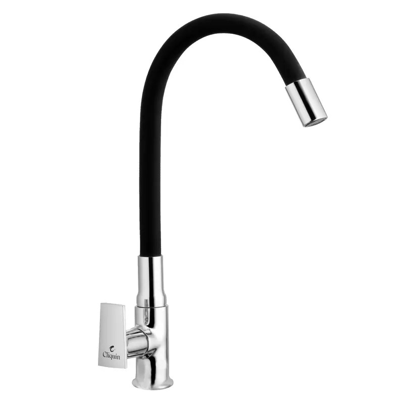 Cliquin Flexible Brass Swan Neck Faucet Black Silicon Spout Pillar Tap (Siya)