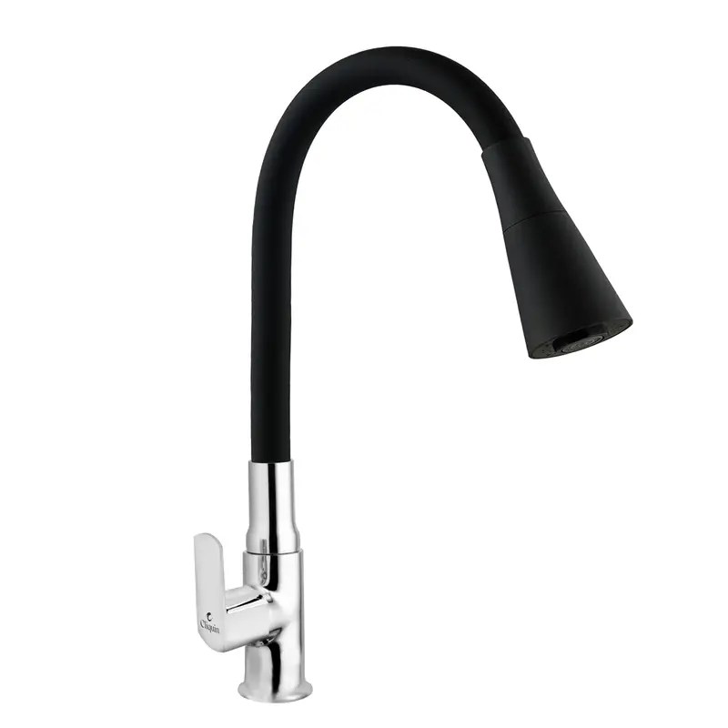 Cliquin Flexible Brass Swan Neck Faucet with Black Dual Flow Silicon Spout (Cubix)
