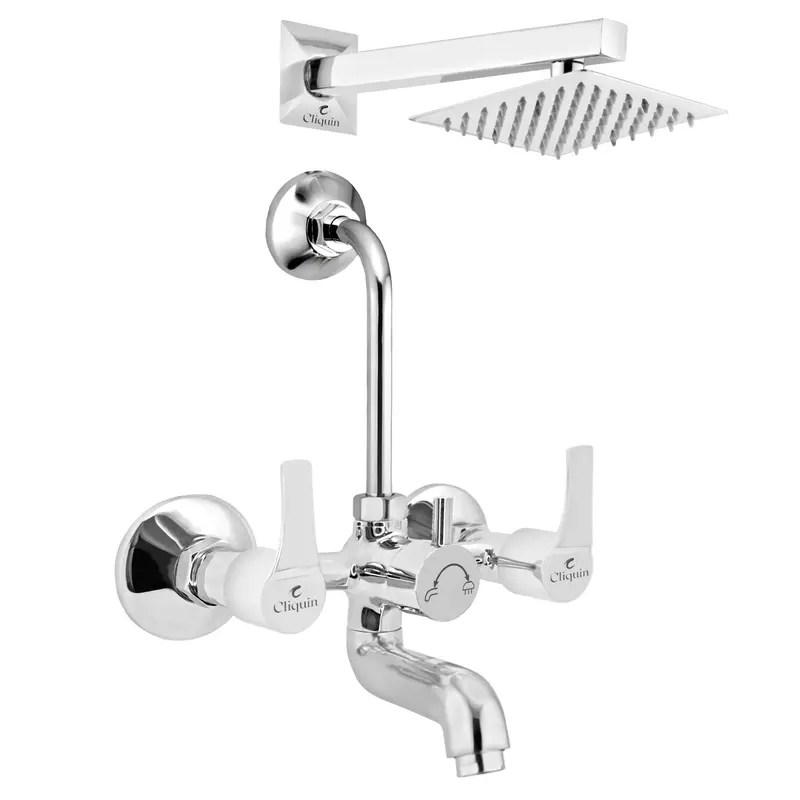 Cliquin Brass Wall Mixer With 190MM L-Bend and Square 6x6 Shower Combo (Topaz)