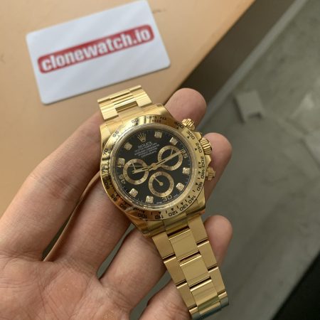 Rolex Daytona Replica All Gold Diamond Markers Black Dial