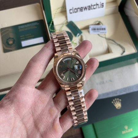 Superclone Rolex Day Date 40 Rose Gold Olive Green Dial