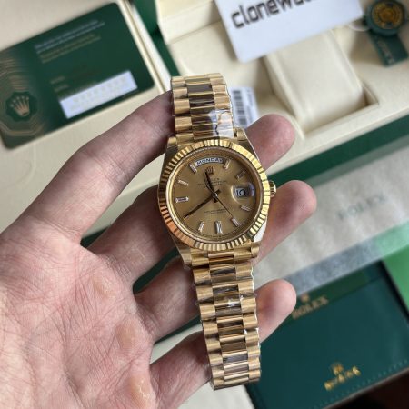 Best Replica Rolex Day Date 40 Clone Yellow Gold Champagne Dial Diamond Markers