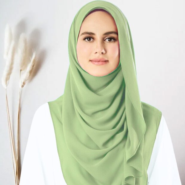 Pistachio Green Instant double loop hijab Ready to wear hijab Chiffon Georgette Hijab Clothifydotpk