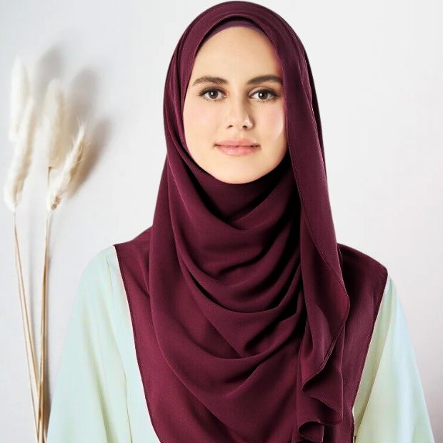 Maroon Instant double loop hijab Ready to wear hijab Chiffon Georgette Hijab Clothifydotpk