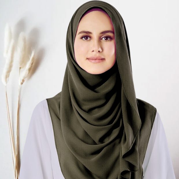 Olive Green Instant double loop hijab Ready to wear hijab Chiffon Georgette Hijab Clothifydotpk