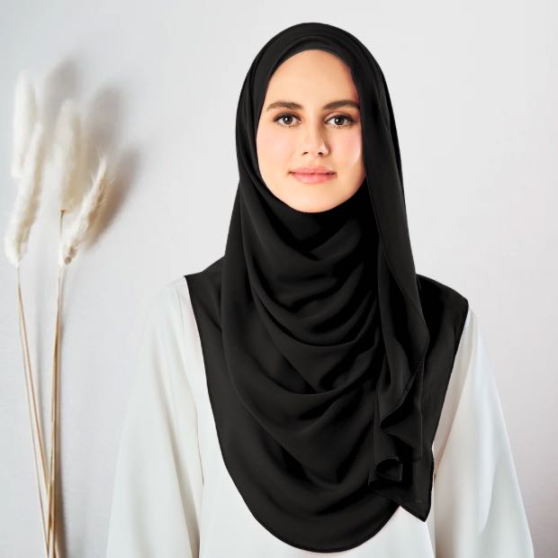 Midnight Black Instant double loop hijab Ready to wear hijab Chiffon Georgette Hijab Clothifydotpk