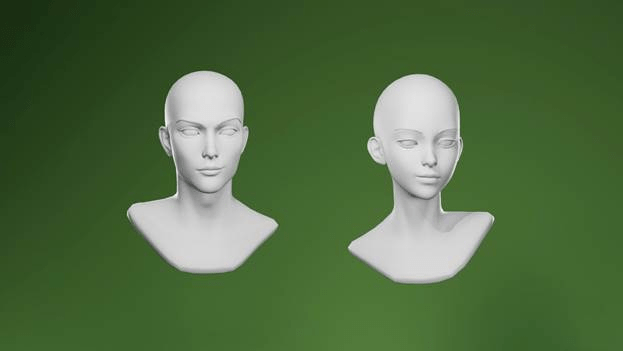 Stylized Anime Male and Female Head Base Mesh 3D Model