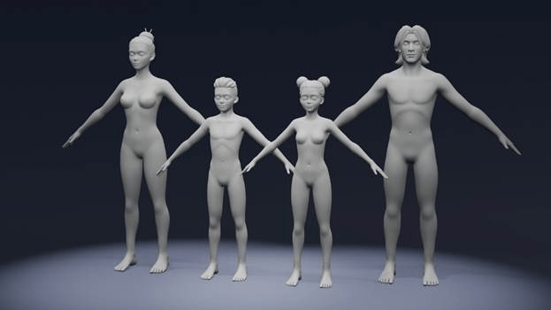 Stylized Human Body Base Mesh 3D Model – IK/FK Rig + Face Rig (Game & Animation Ready) + 76 Sound Effect