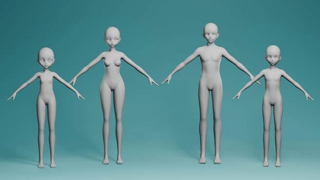 Stylized Anime Character Base Mesh Pack 3D Model