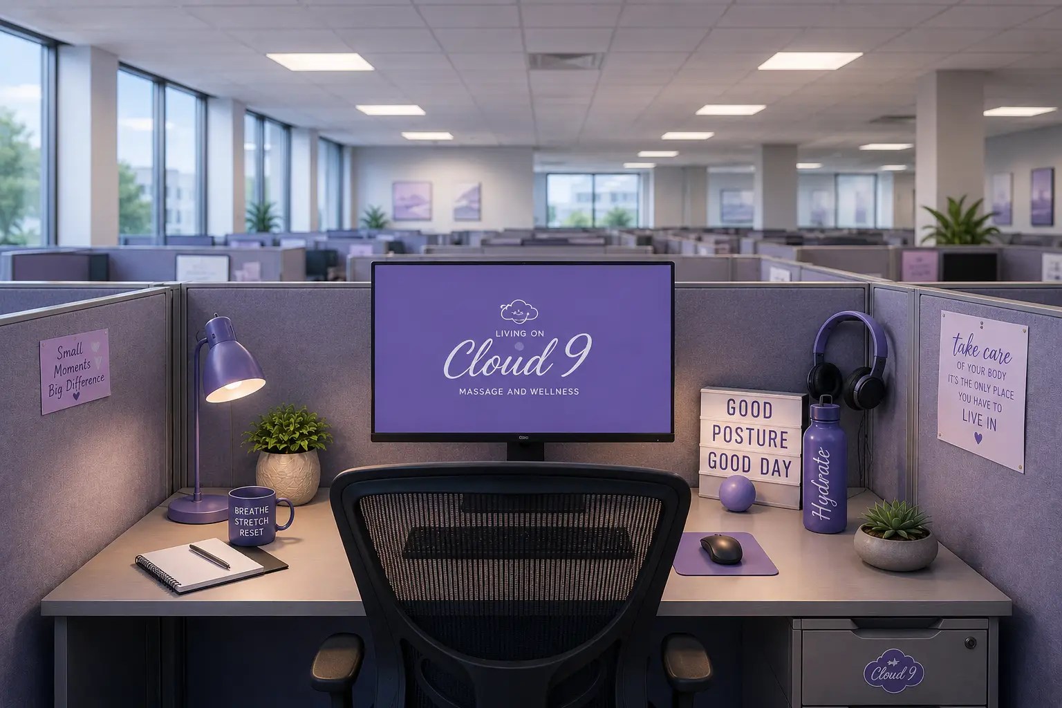 A desk in the middle of cubicle land