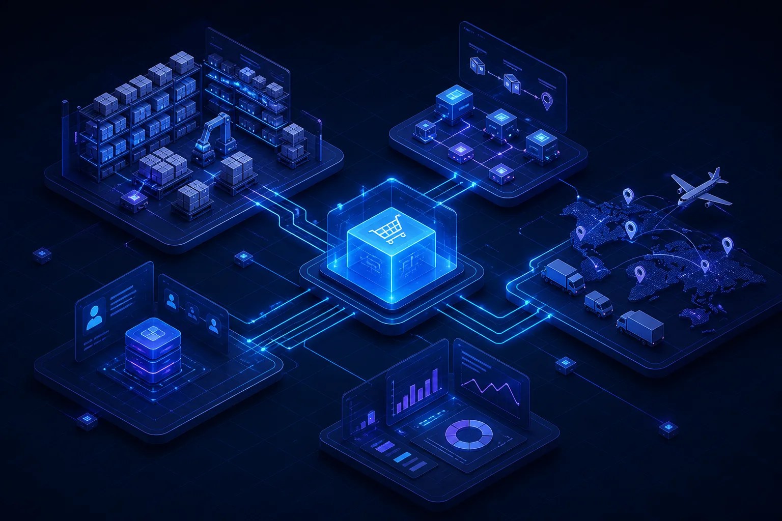 Connected ecommerce operations across inventory, orders, customer data, delivery and analytics