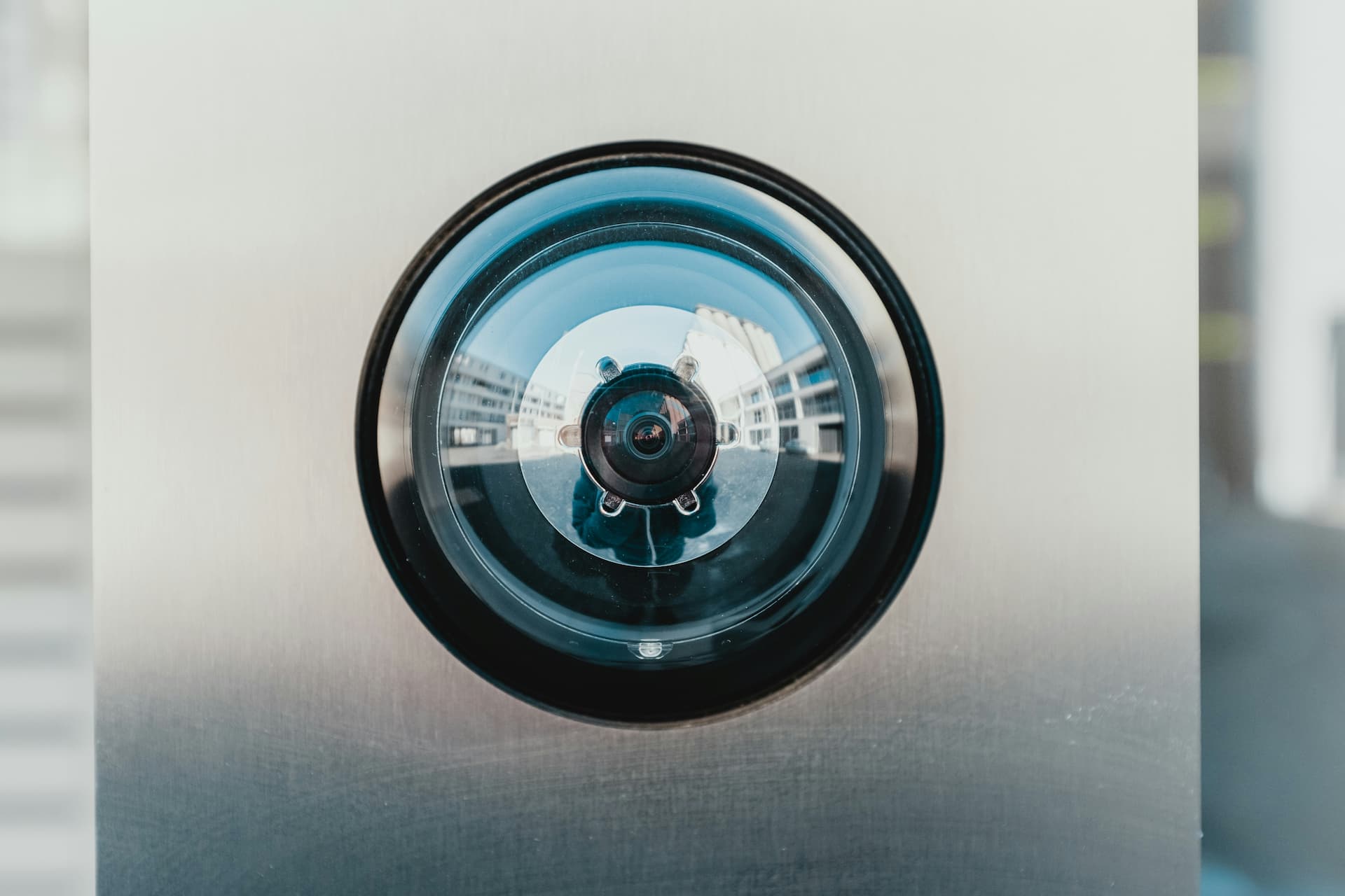 close up of a security camera lens