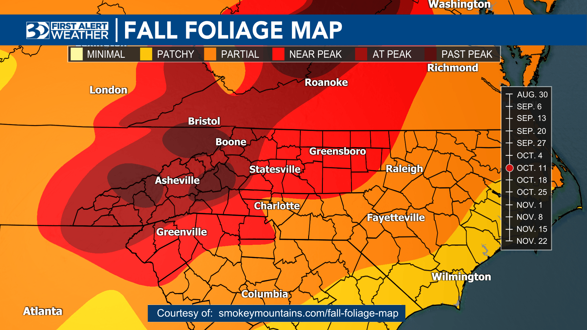 Nc Fall Foliage Map 2025 