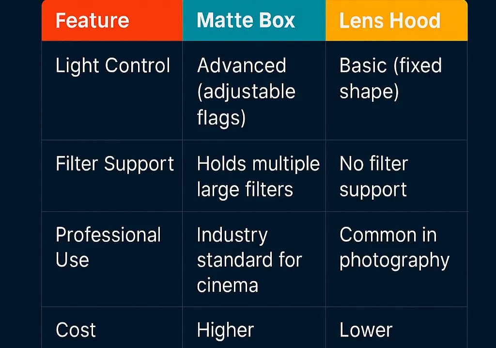 Matte box vs lense hood