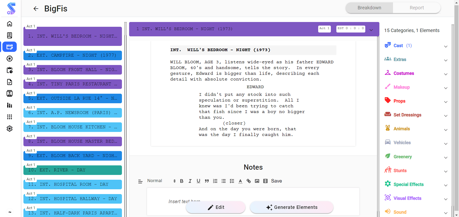 script breakdown