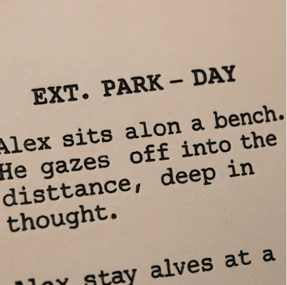 A close-up shot of a single scene from a script, highlighting a 'Slugline' in bold at the top.