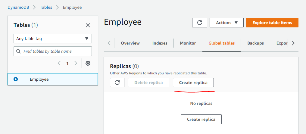 Create a DynamoDB Global Table using AWS Console 4