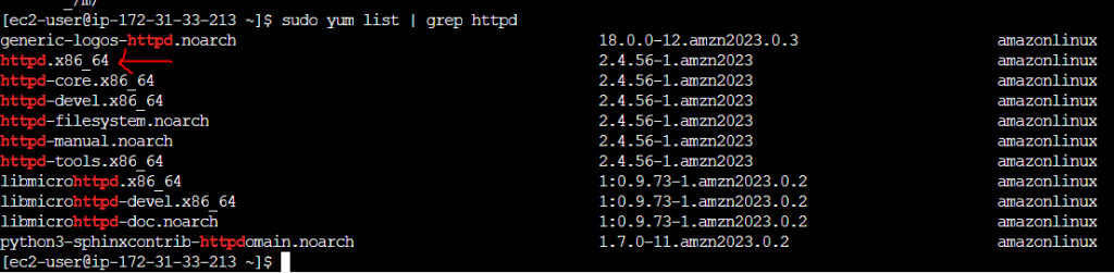 Search for Apache Web Server using dnf