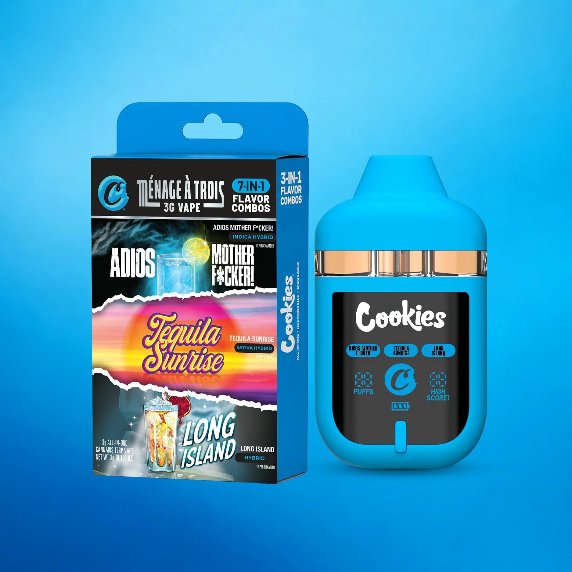 Tequila Sunrise x Adios MF x Long Island - 3G Triple Chamber Disposable Vape by Cookies