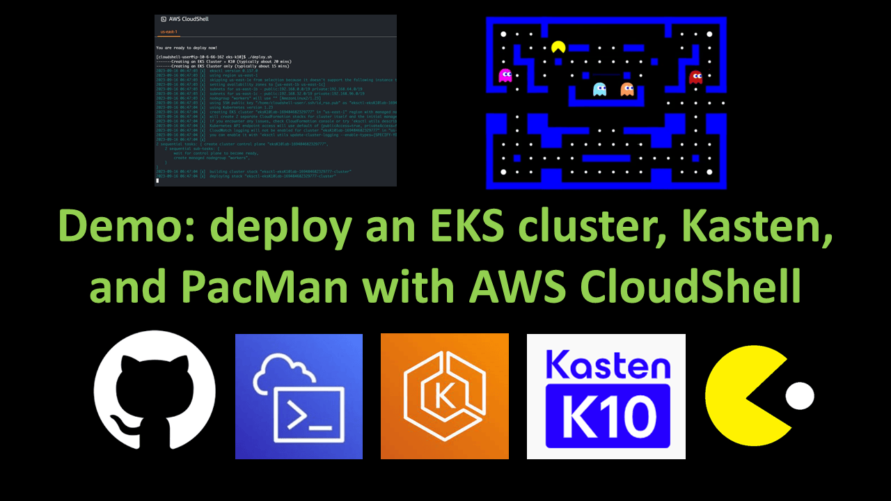 Demo: Deploy an EKS cluster, Kasten, and PacMan with AWS CloudShell
