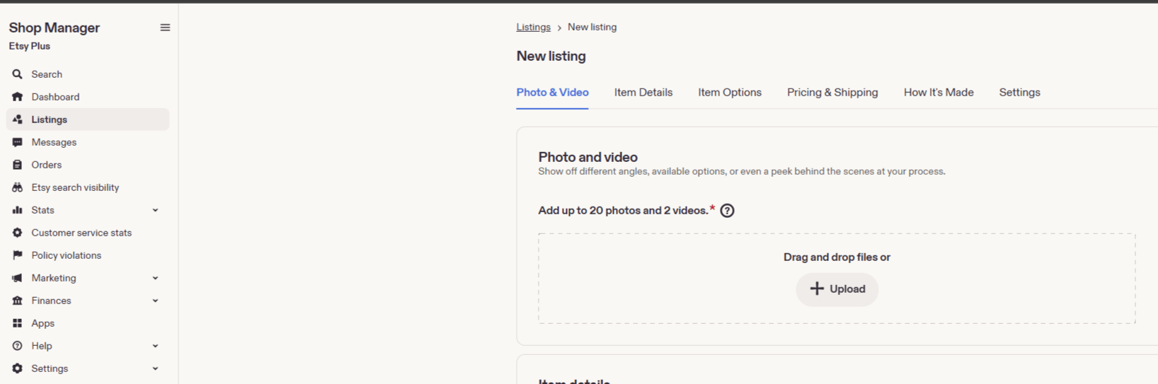Create a new listing in Etsy