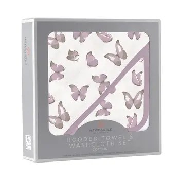 "Luxurious cotton hooded towel set with adorable butterflies design for your baby's bath time. Soft, cozy, and charming. Perfect for a delightful experience."