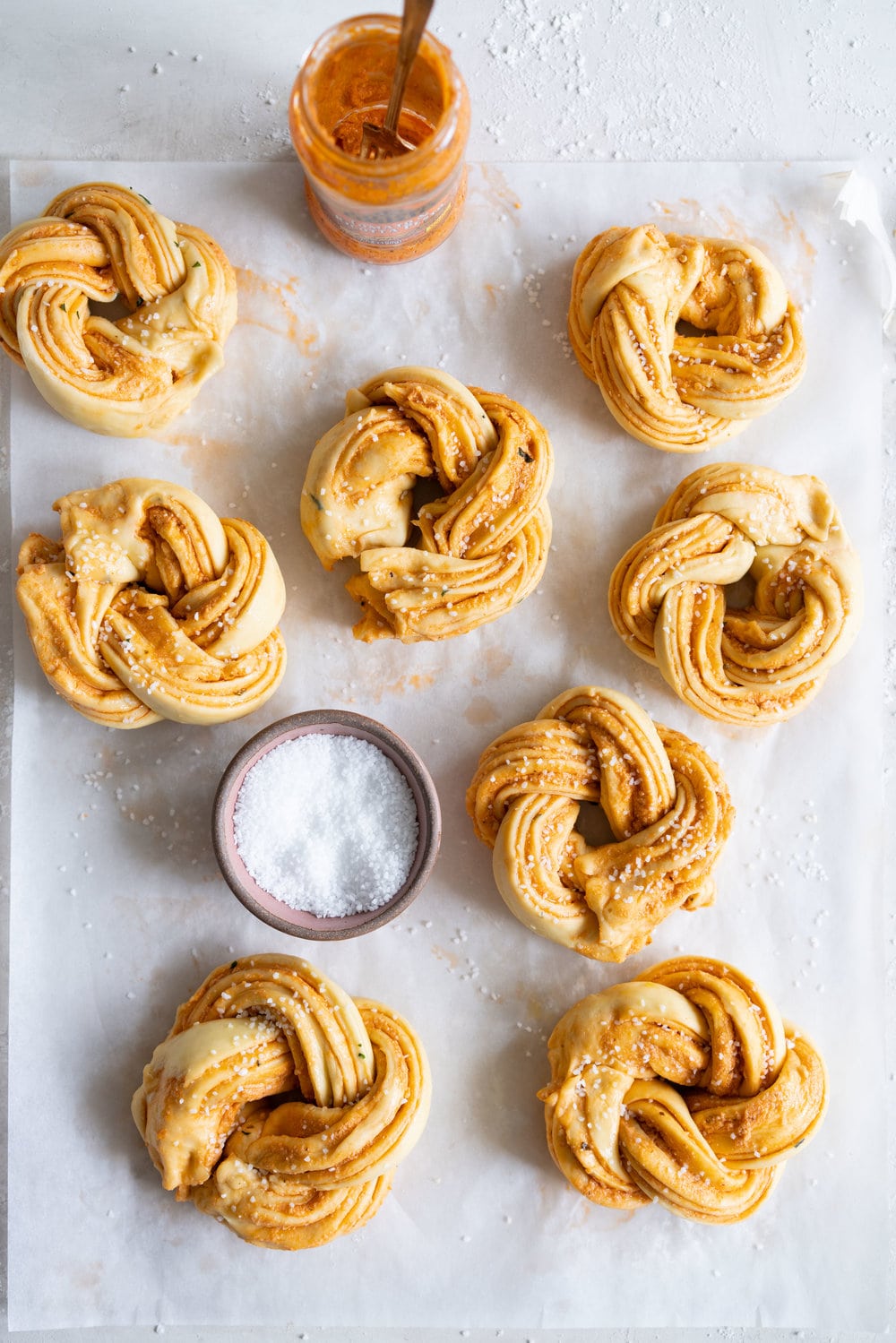 pic Braided Brioche Knots roasted garlic tomato and ricotta