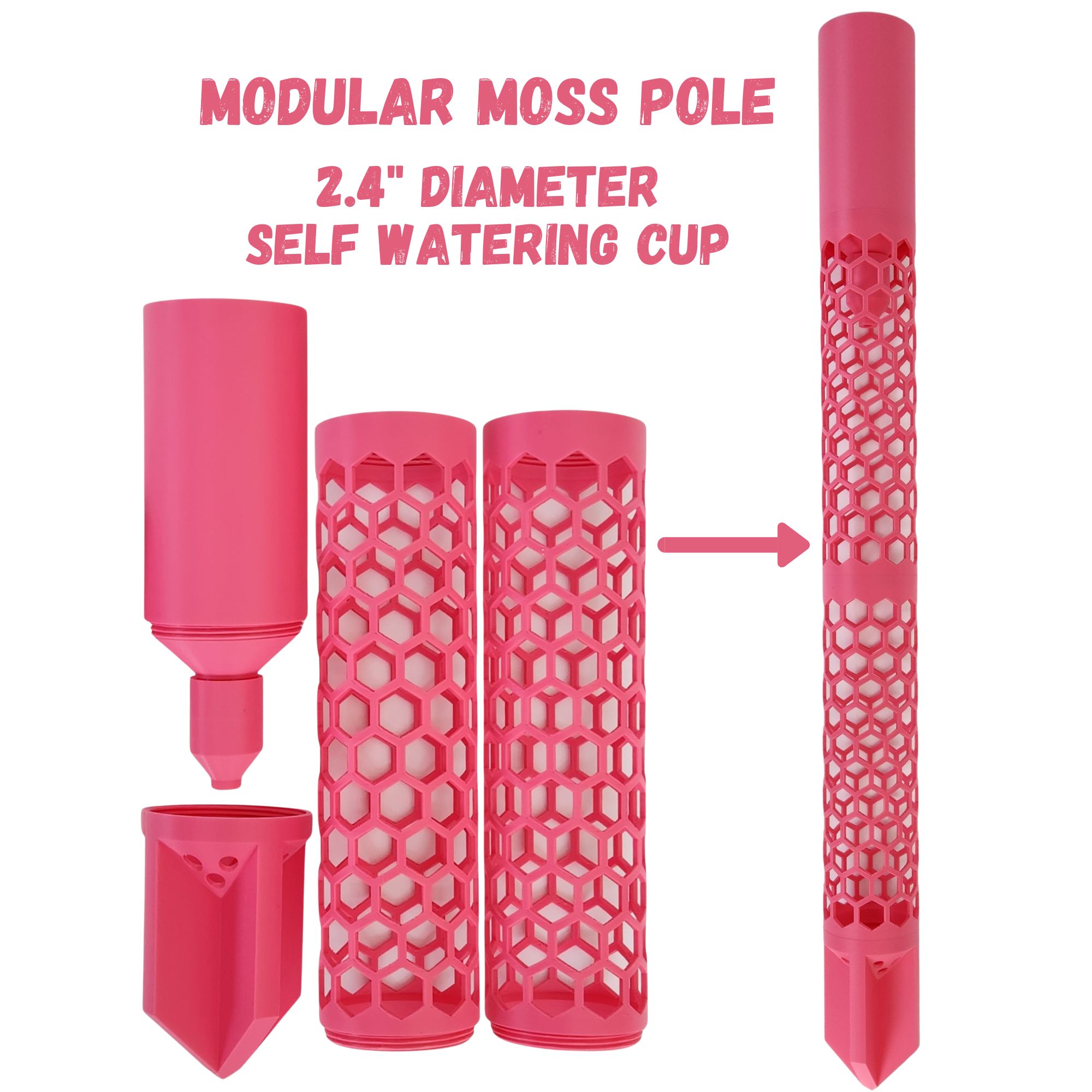 MOSS STICK U-4 ピンク Plastic Moss Pole for Monstera, Pothos, Philodendron – Modular