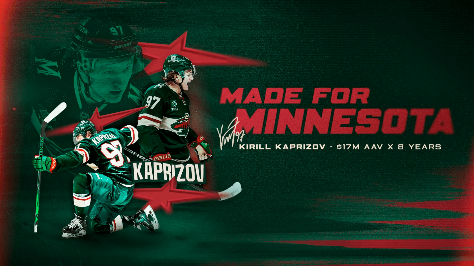 Made for Minnesota - F Kirill Kaprizov signs 8-year/$136M ($17M AAV) contract extension with the Minnesota Wild