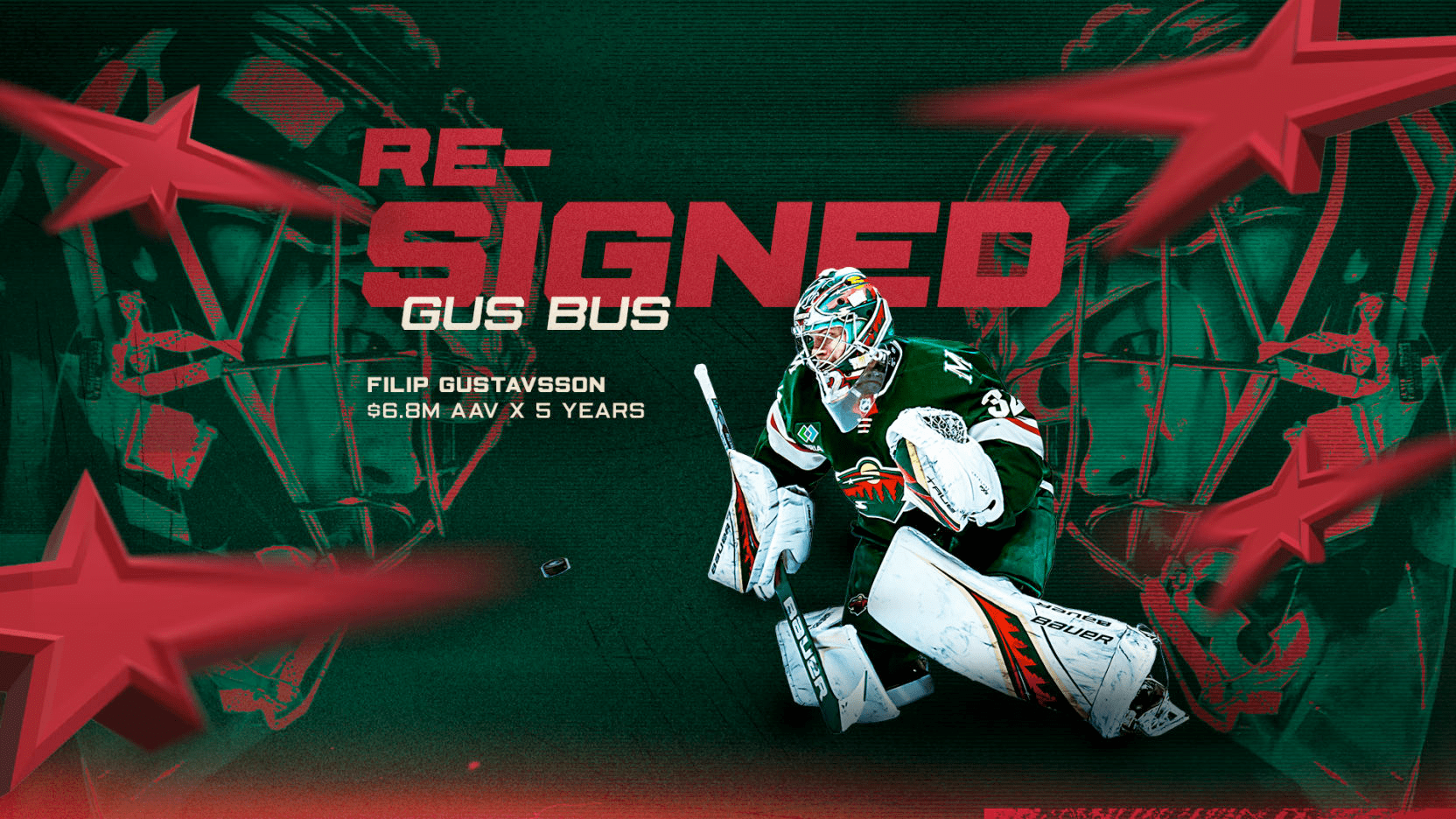 Minnesota Wild sign G Filip "Gus Bus" Gustavsson to a 5-year/$34M ($6.8M AAV) contract extension