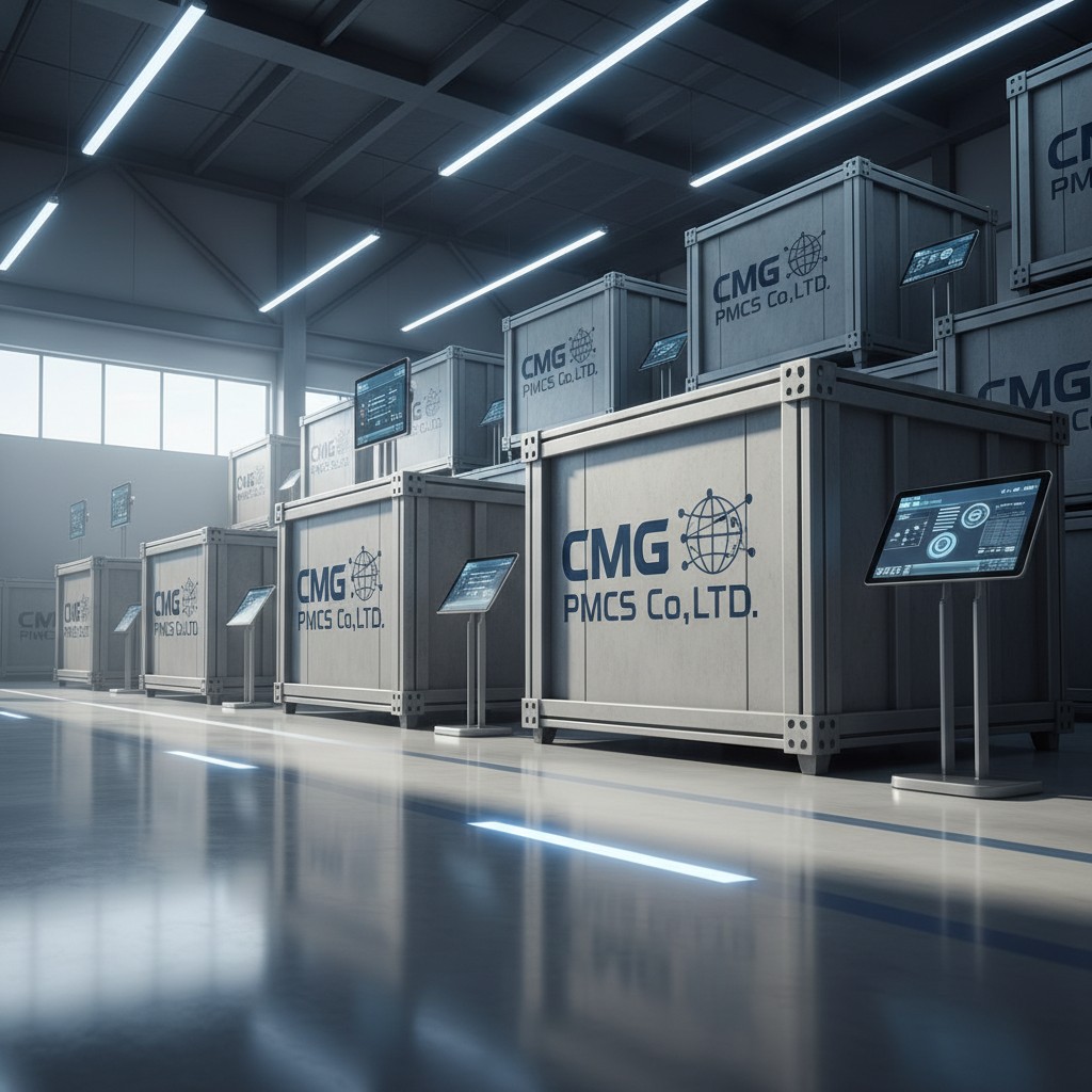 shipping containers with digital displays.