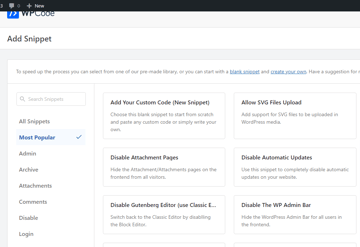 Escolha o modelo pré-fabricado ou inicie o snippet em branco