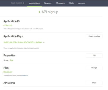 recuperar o ID do aplicativo e as chaves de autenticação.