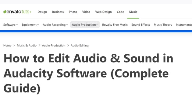 Uma captura de tela do artigo 'Como editar áudio e som no software Audacity (guia completo)', orientando os usuários através de técnicas abrangentes de edição de áudio no Audacity, adequadas para todos os níveis de habilidade.